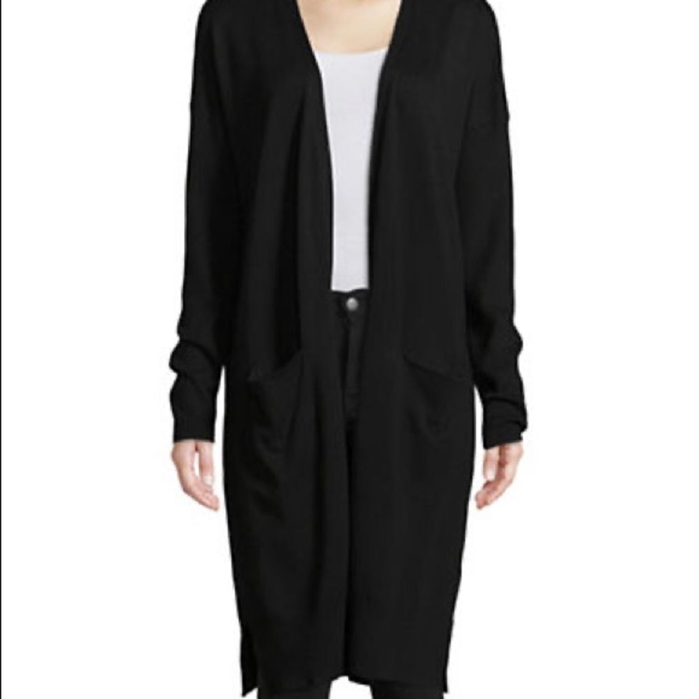 Ellen Tracy Long Sleeve Side Slit Cardigan-BLACK-Medium
